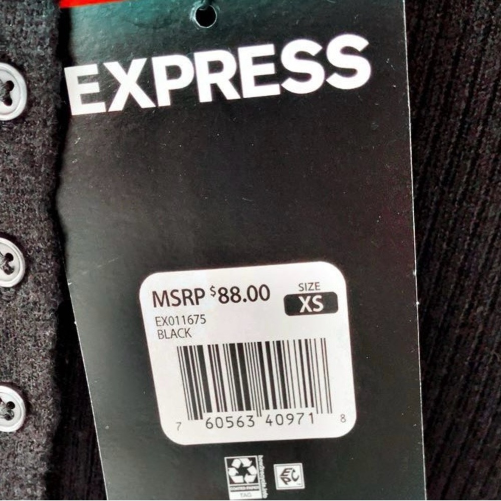 Express Black Ribbed Long-Sleeve Button-Up Top - Picture 2 of 2